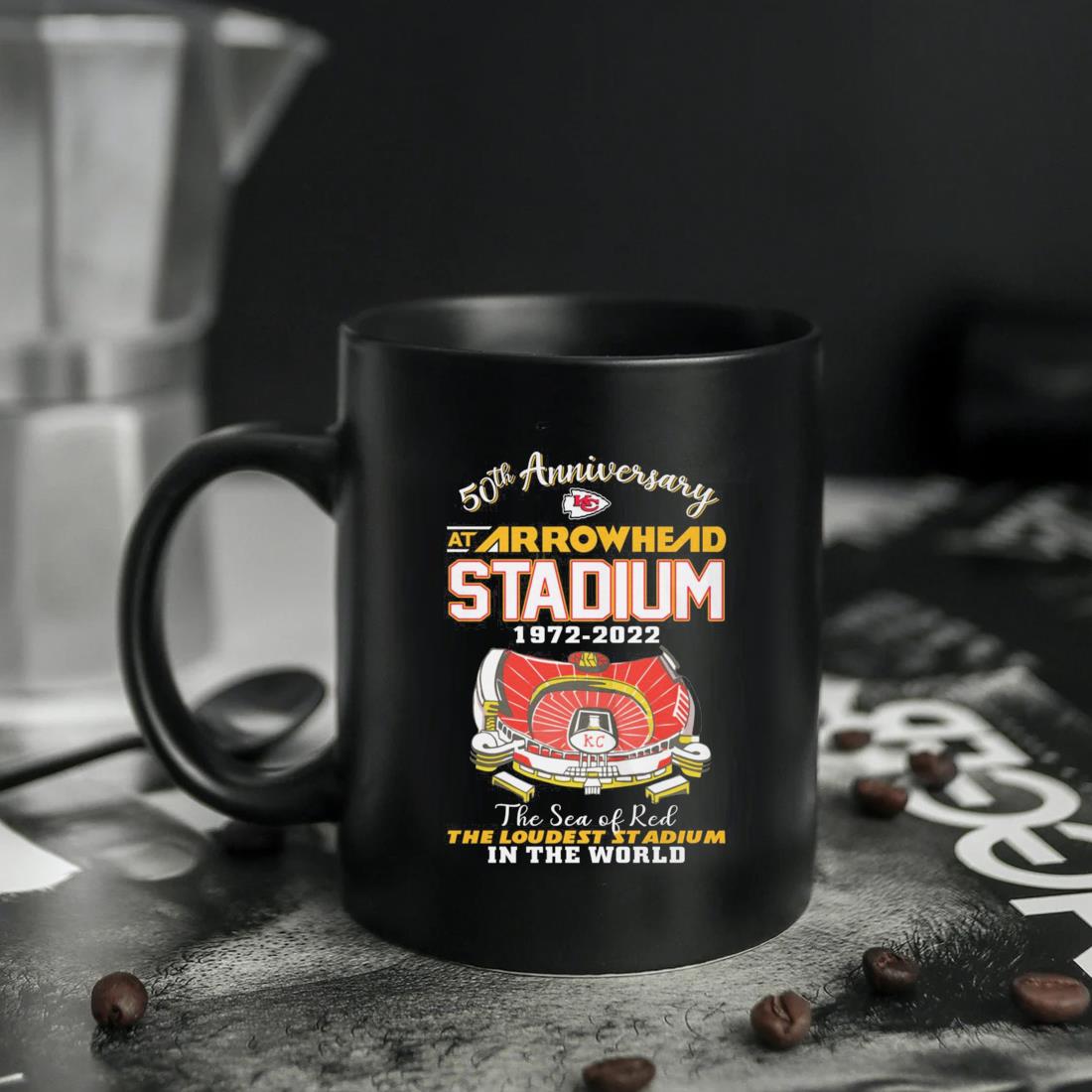 Kansas City Chiefs 50th Anniversary At Arrowhead Stadium 1972-2022 The Sea  Of Red The Loudest Stadium In The World Mug, hoodie, sweater, long sleeve  and tank top