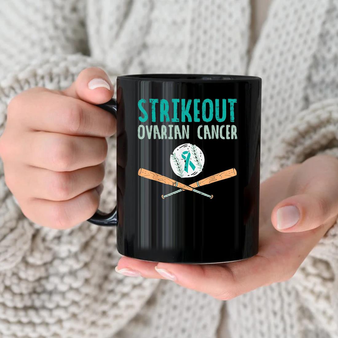 Strikeout Ovarian Cancer Baseball Teal Ribbon Awareness Mug