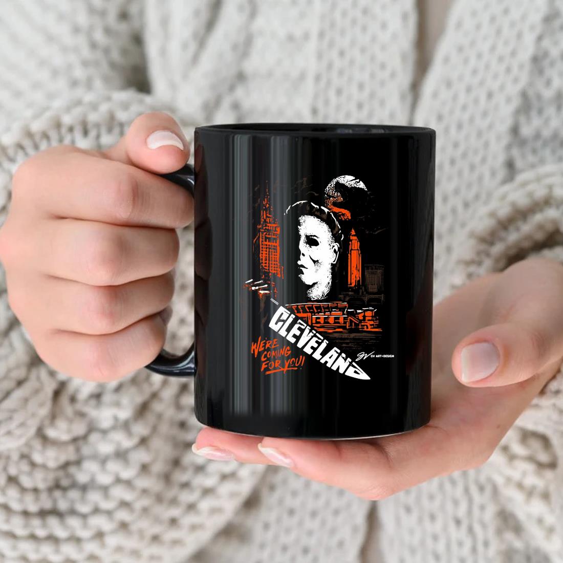 Michael Myers Cleveland Football Knife We're Coming For You Halloween Mug