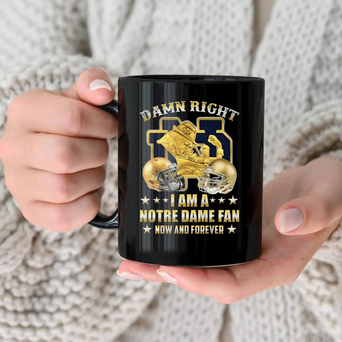 Damn Right I Am A Notre Dame Fighting Irish Fan Now And Forever Mug