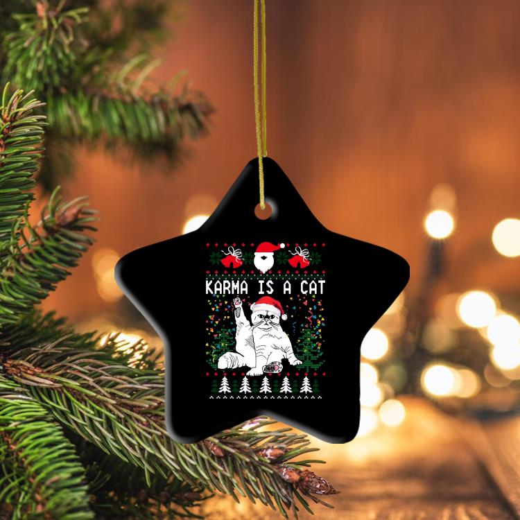 Karma Is A Cat Christmas Ugly Ornament