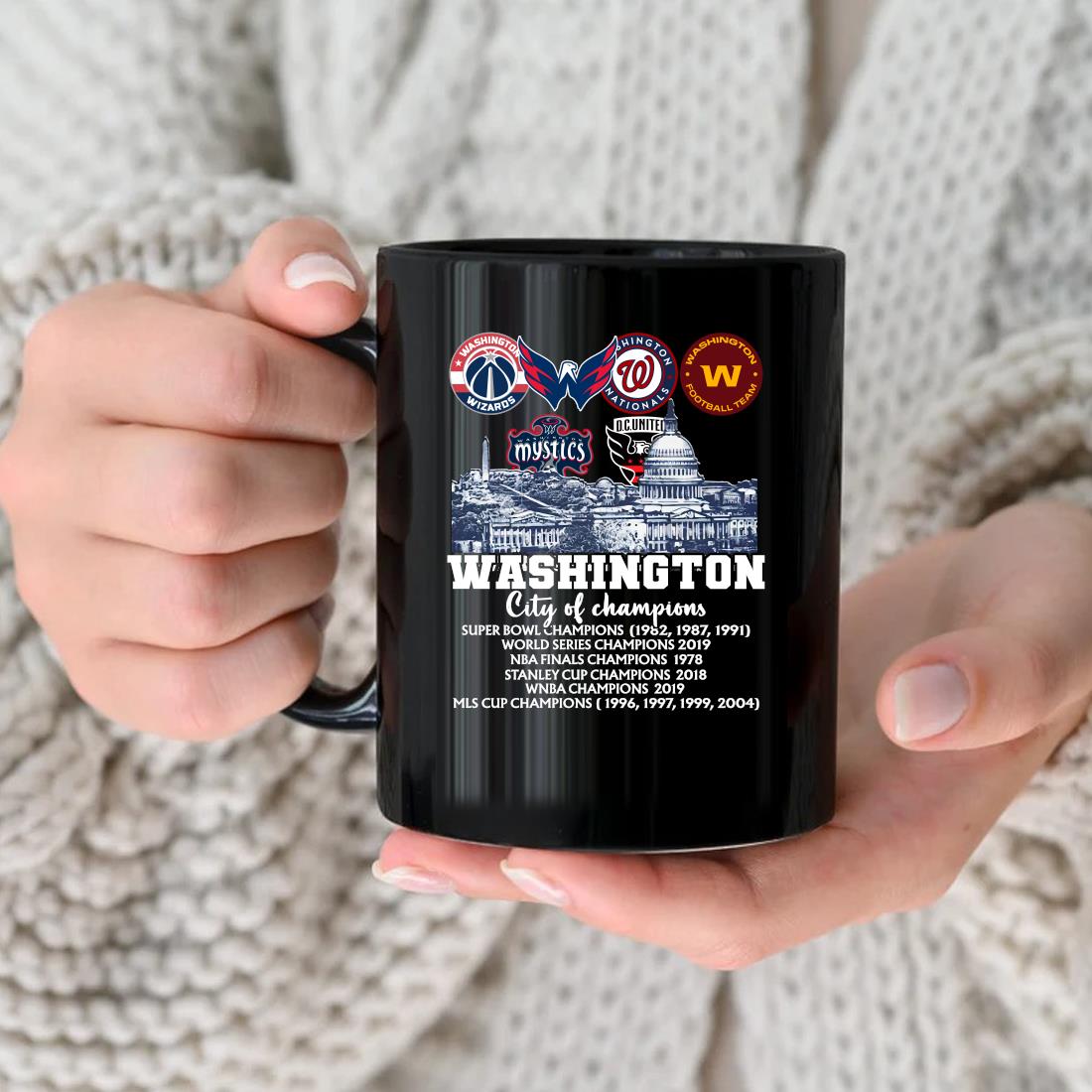 Official Wizards Capitals Nationals Commanders Mystics Dc United Washington City Of Champions Mug