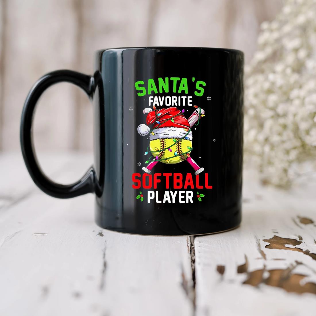 Santa Favorite Softball Player Christmas Mug biu