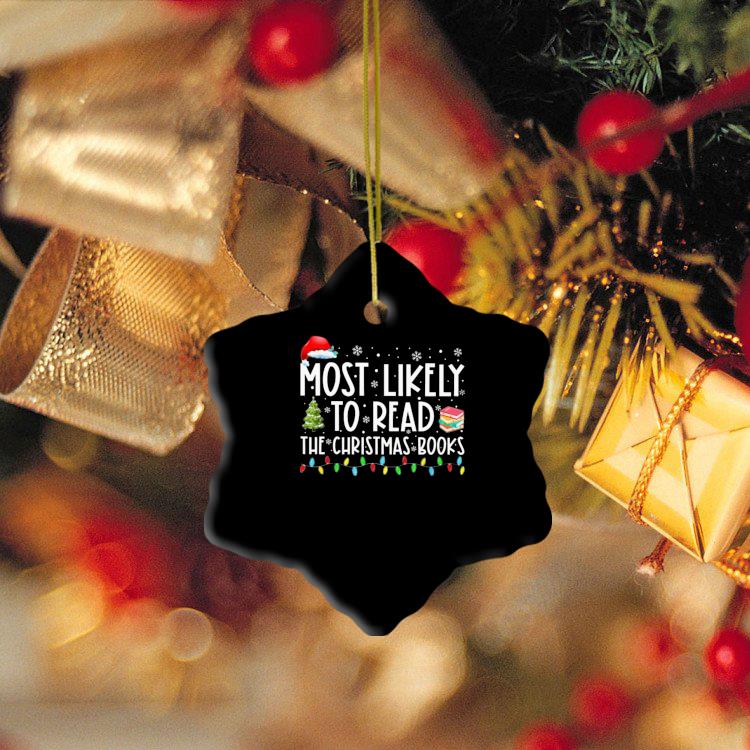 Santa Hat Most Likely To Read The Christmas Books Lights Christmas Ornament mockup ornament ngoi sao