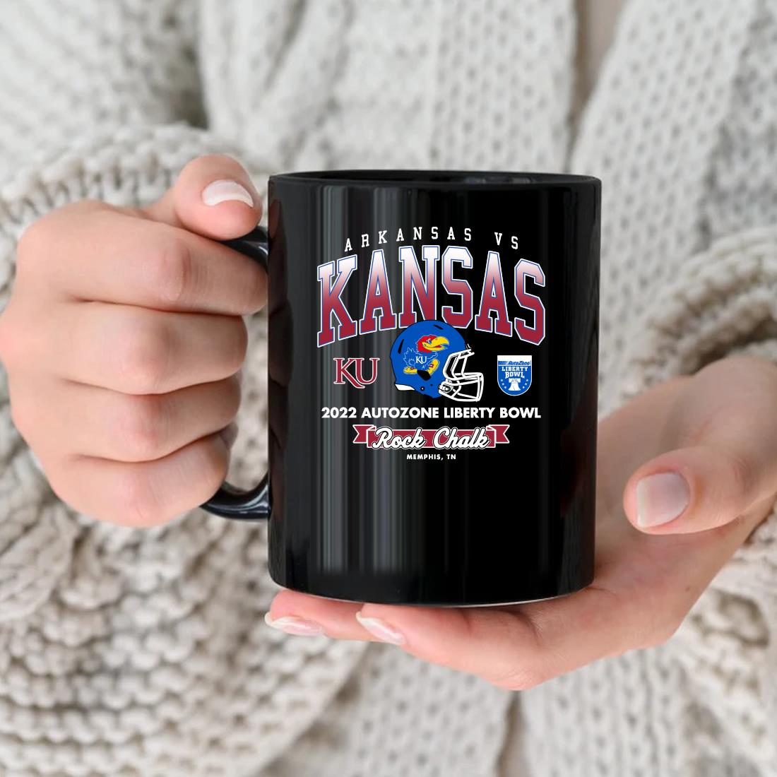 Arkansas Razorbacks Vs Kansas Jayhawks 2022 Autozone Liberty Bowl Rock Chalk Mug