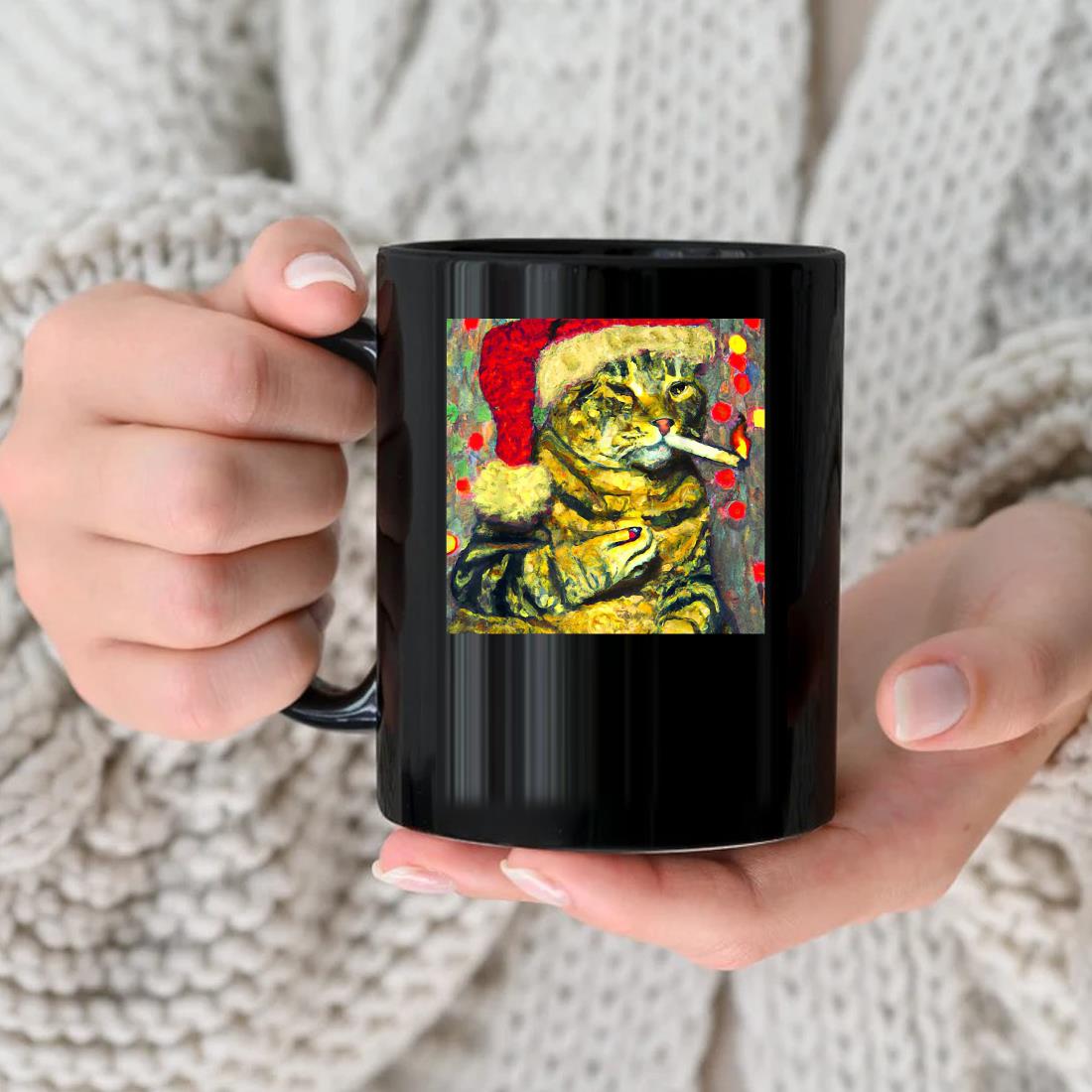 Fire It Up Santa Hat Wearing Christmas Cat Mug
