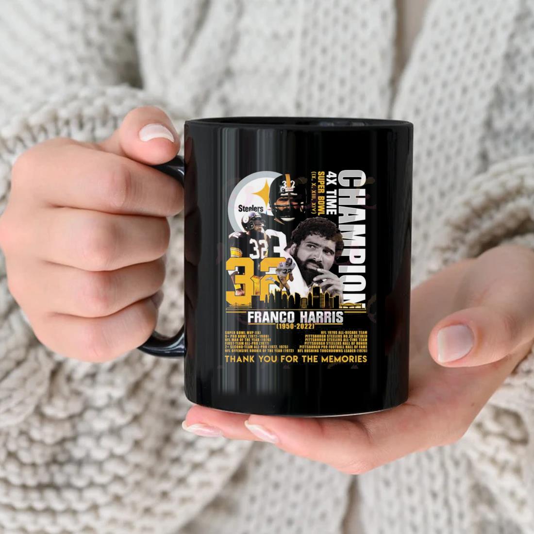 Franco Harris 72 Years Of 1950-2022 Thank You For The Memories Signature  Mug, hoodie, sweater, long sleeve and tank top