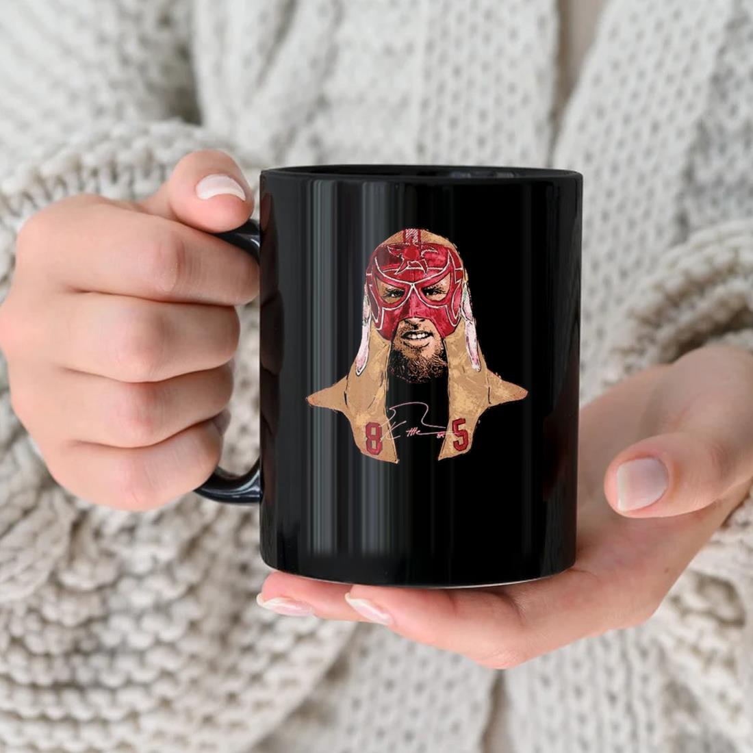 George Kittle San Francisco Luchador Mask Portrait Signature Mug