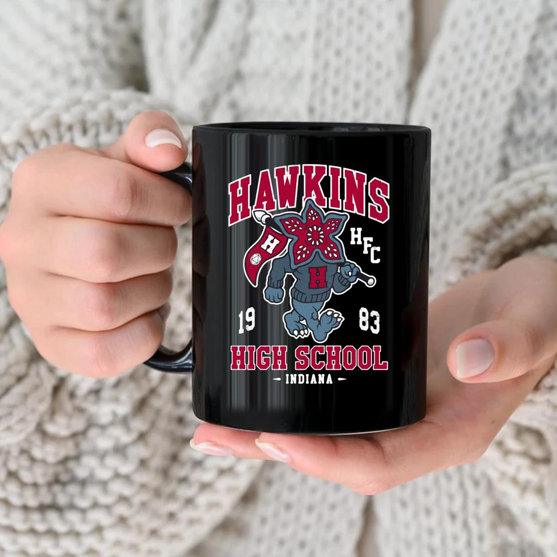 Hawkins High School Vintage Distressed Creepy Cute College Demogorgon Mascot Mug