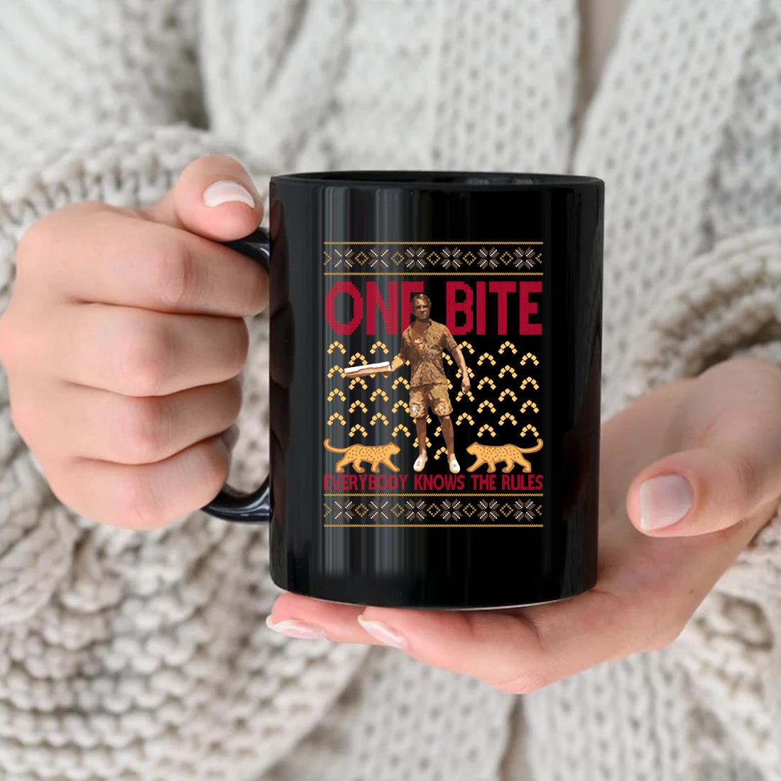 Official Daddy Dave And Franky From One Bite Pizza Everybody Knows The Rules Ugly Christmas Mug