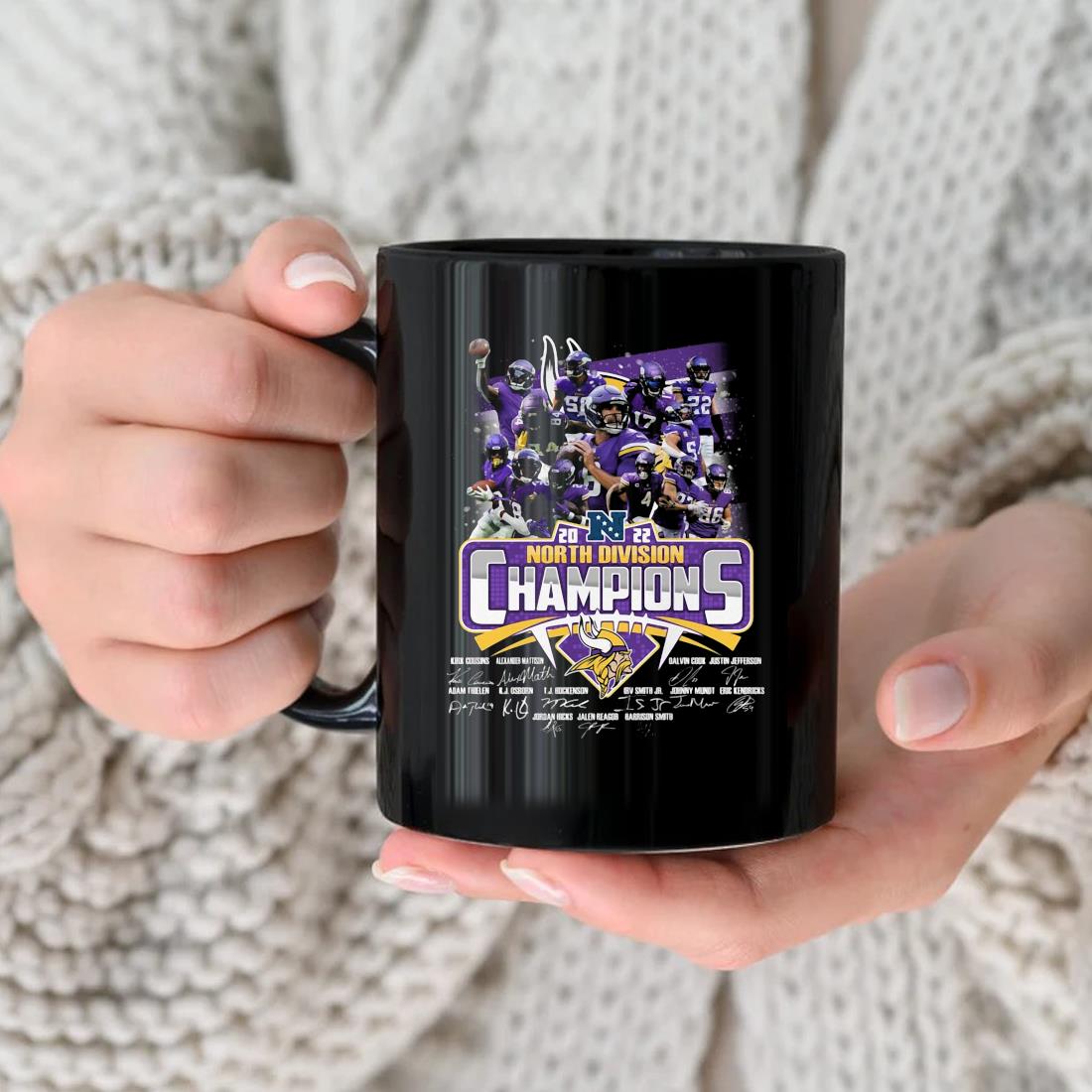 Official Minnesota Vikings 2022 North Division Champions Signatures Mug,  hoodie, sweater, long sleeve and tank top