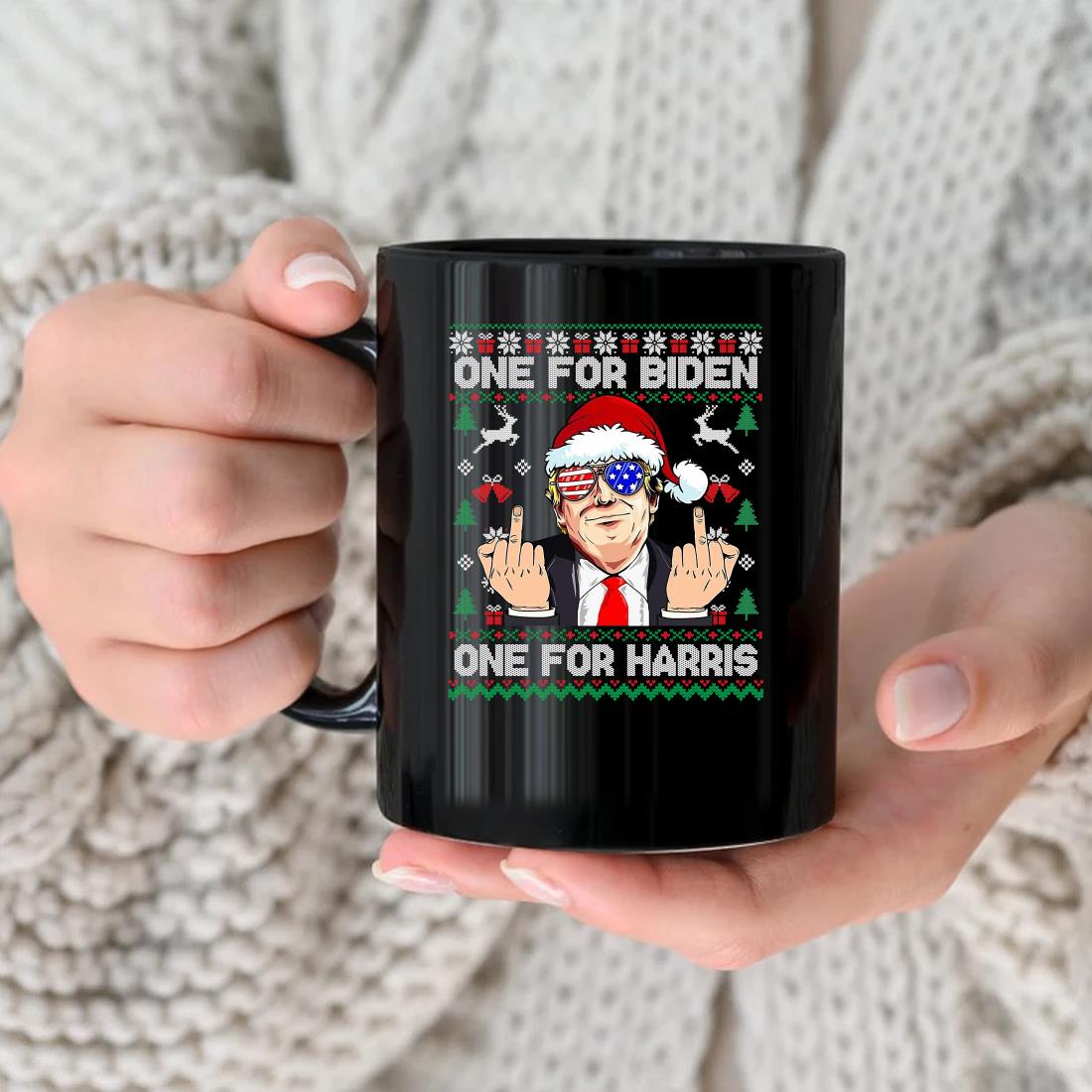 Official Santa Trump One For Biden One For Harris Ugly Christmas Mug