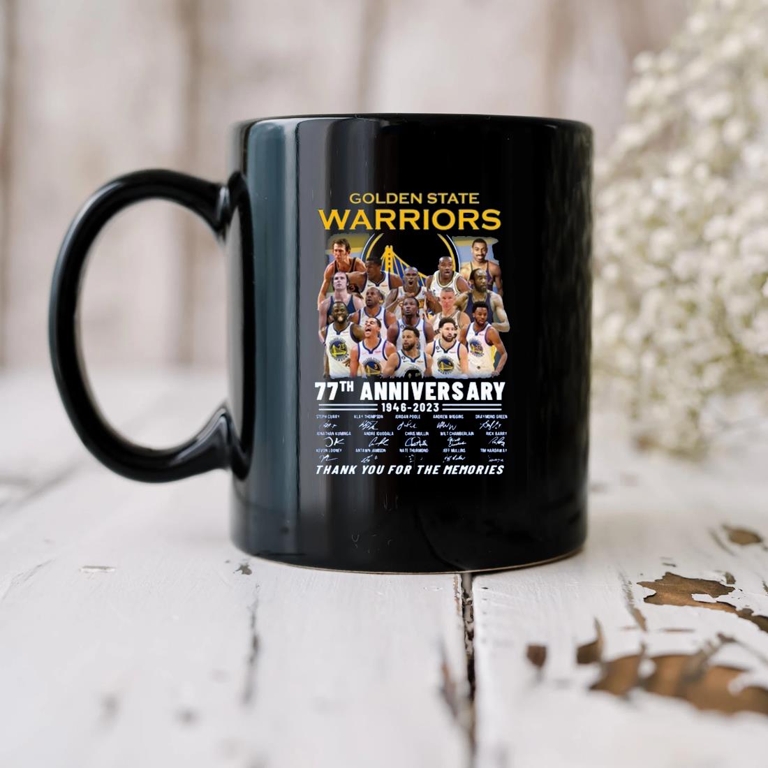 Golden State Warriors 77th Anniversary 1946-2023 Thank You For The Memories Signatures Mug biu