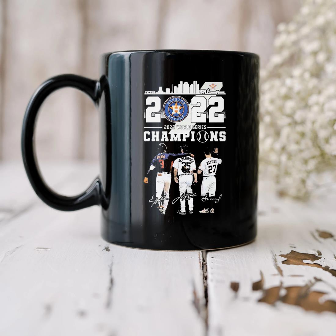 Houston Astros 2022 World Series Champions Jose Altuve Jeremy Pena And Justin Verlander Signatures Mug biu