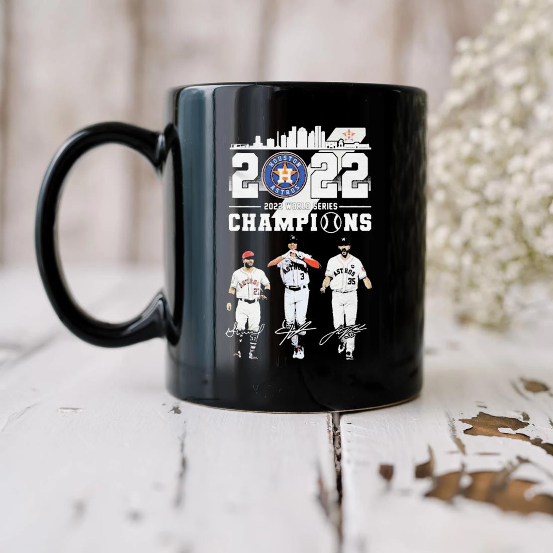 Houston Astros Jose Altuve Jeremy Pena And Justin Verlander 2022 World Series Champions Signatures Mug biu