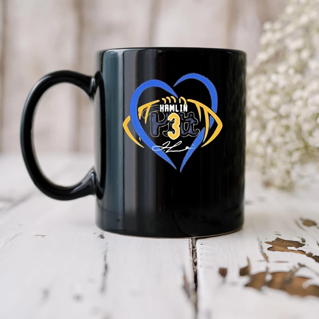 Pitt Panthers Damar Hamlin 3 Signature Heart 2023 Signature Mug biu