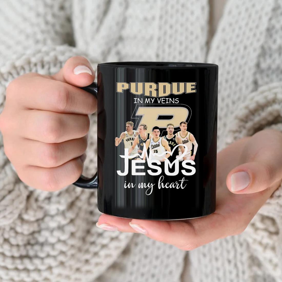 2023 Purdue Boilermakers In My Veins Jesus In My Heart Mug nhu