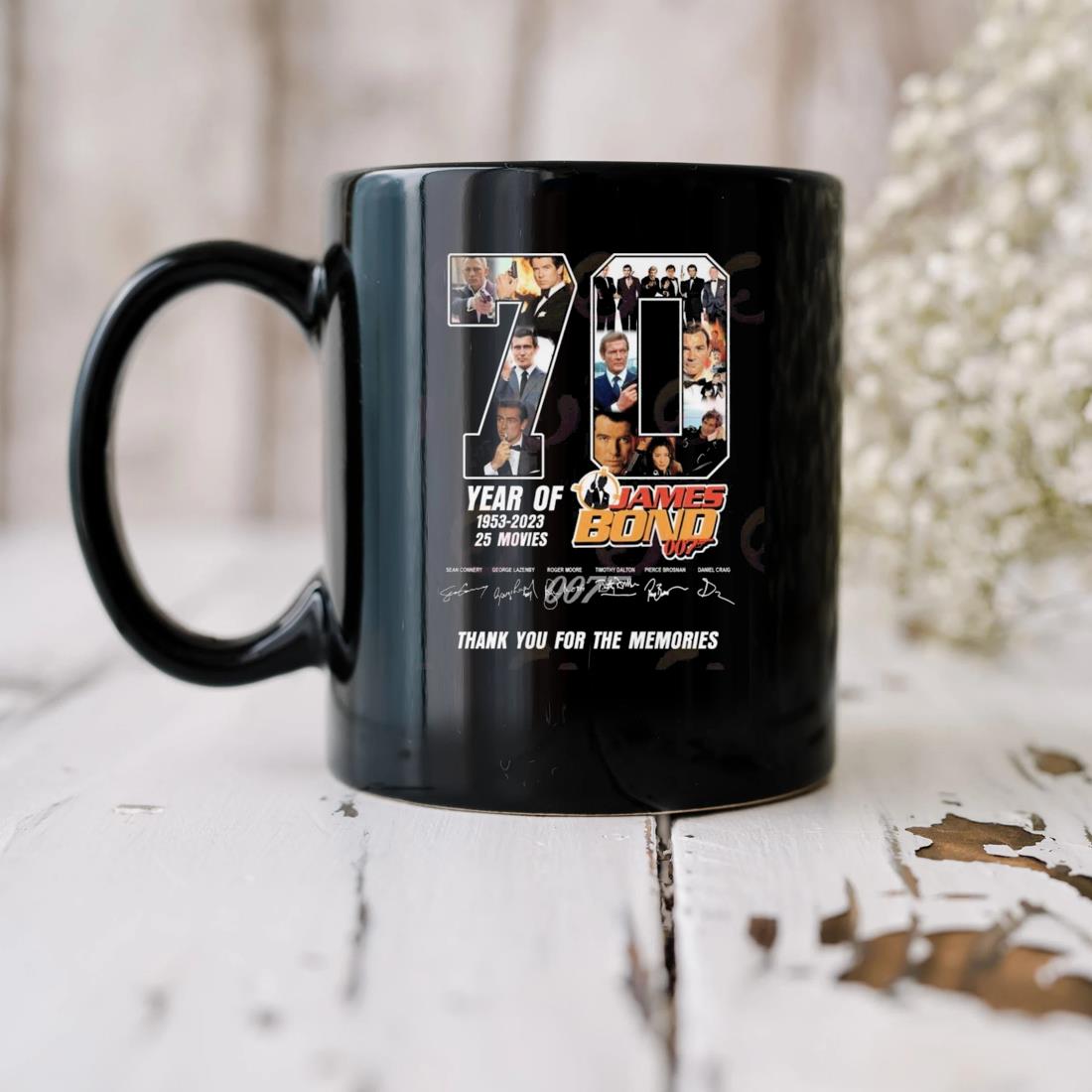70 Years Of 1953 – 2023 25 Movies James Bond 007 Thank You For The Memories Signatures Mug