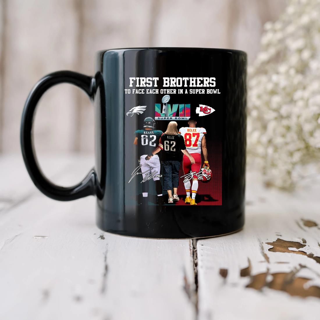First Brothers To Face Each Other In A Super Bowl Brothers Kelce Signatures Mug