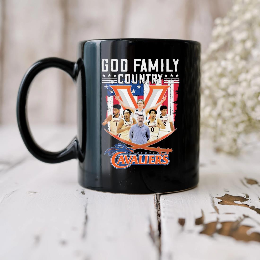 God Family Country Virginia Cavaliers American Flag Mug