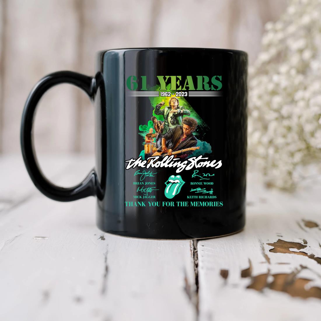Official 61 Years 1962 – 2023 The Rolling Stones Thank You For The Memories Signatures Men's Mug