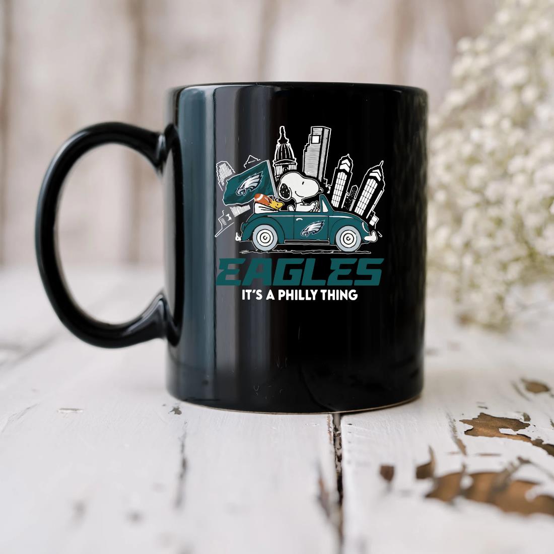 Official Philadelphia Eagles Snoopy And Woodstock Drive Car It's A Philly Thing Mug