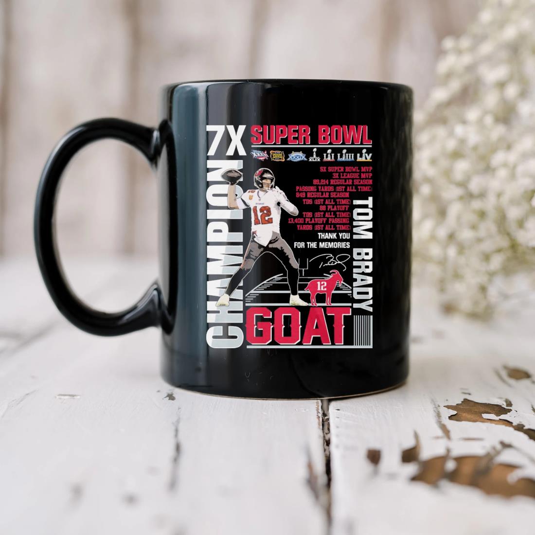Tom Brady 7x Super Bowl Champions 5x Super Bowl Mvp Goat Buccaneer Thank You Memories Signature Mug