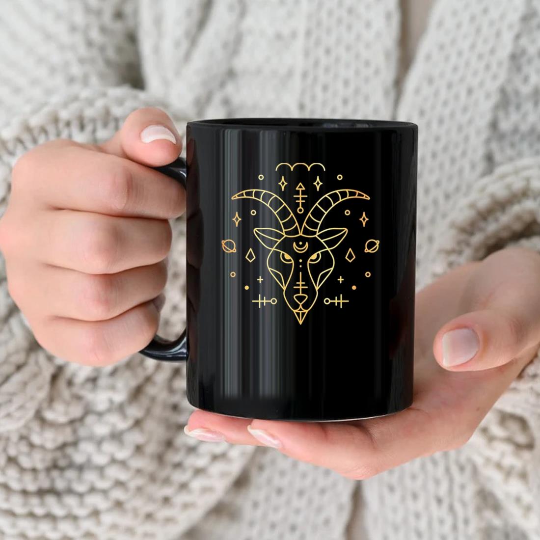 Golden Print Capricorn Zodiac Sign Mug nhu