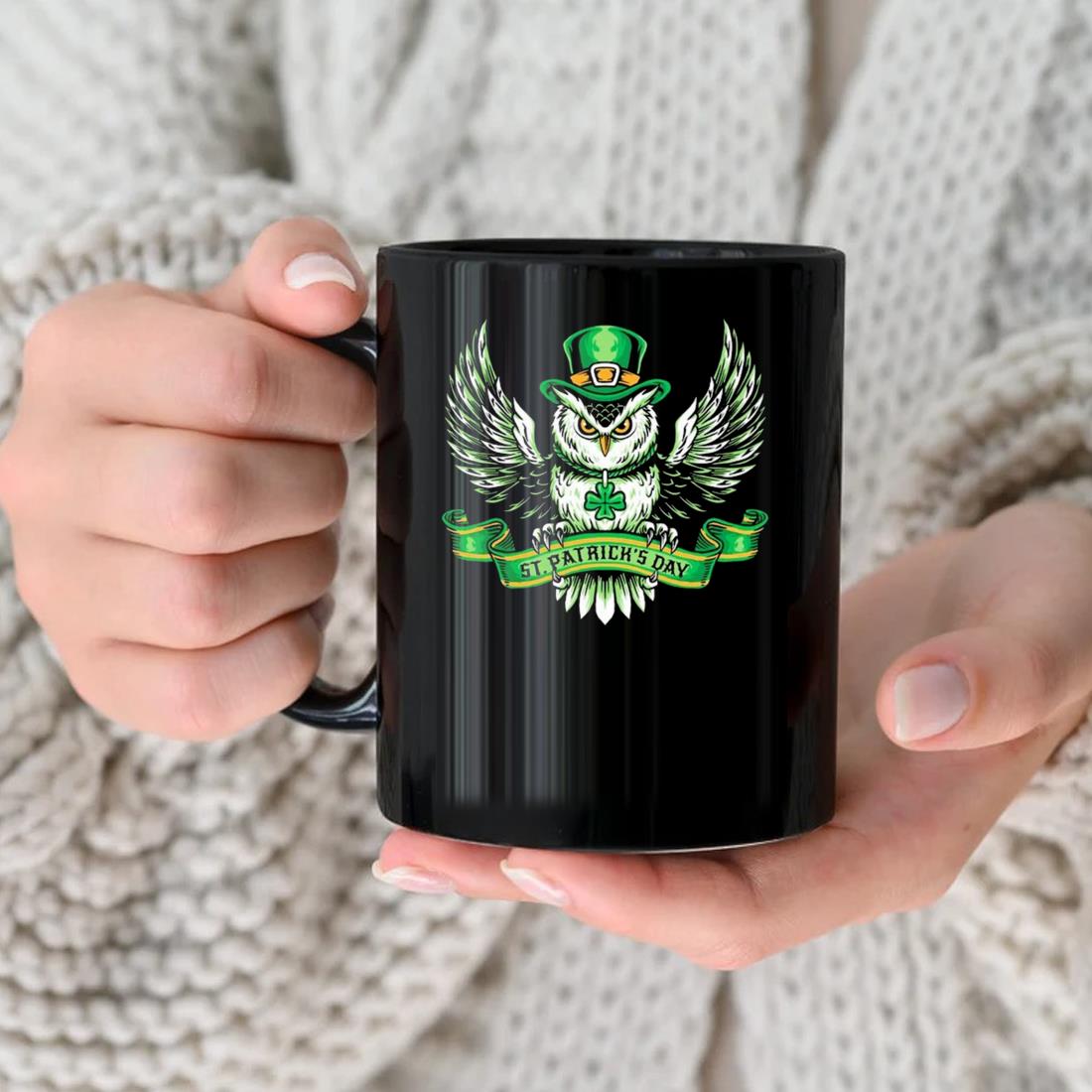 Green Owl St. Patrick's Day Mug nhu