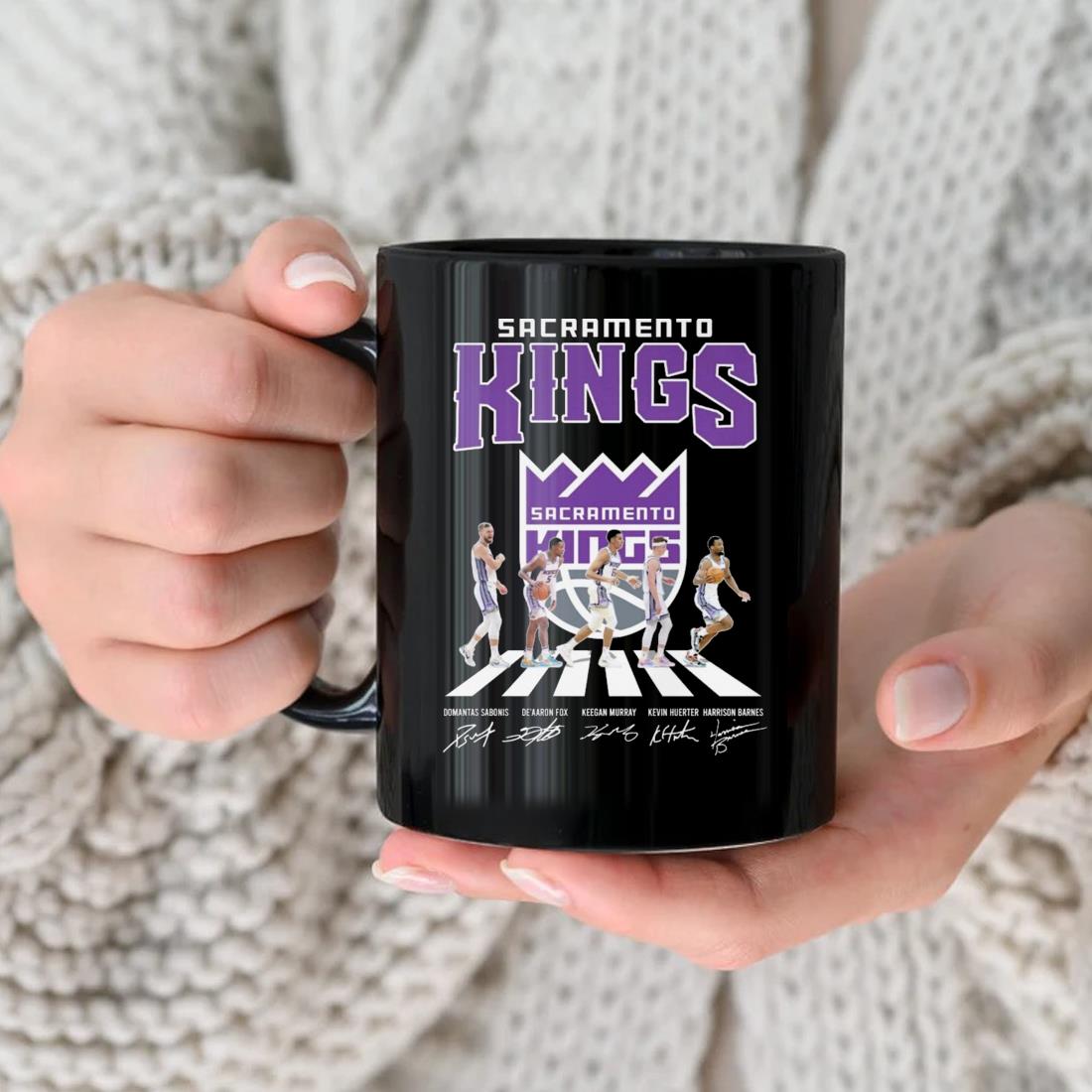 Sacramento Kings Domantas Sabonis And De'aaron Fox And Keegan Murray And Kevin Huerter And Harrison Barnes Signatures Mug nhu