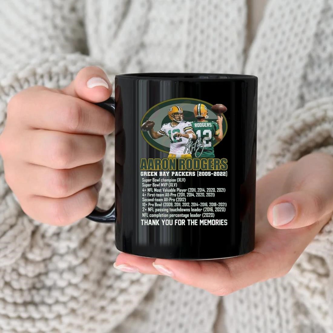 Green Bay Packers Aaron Rodgers 2005 – 2022 Thank You For The Memories Signature Mug