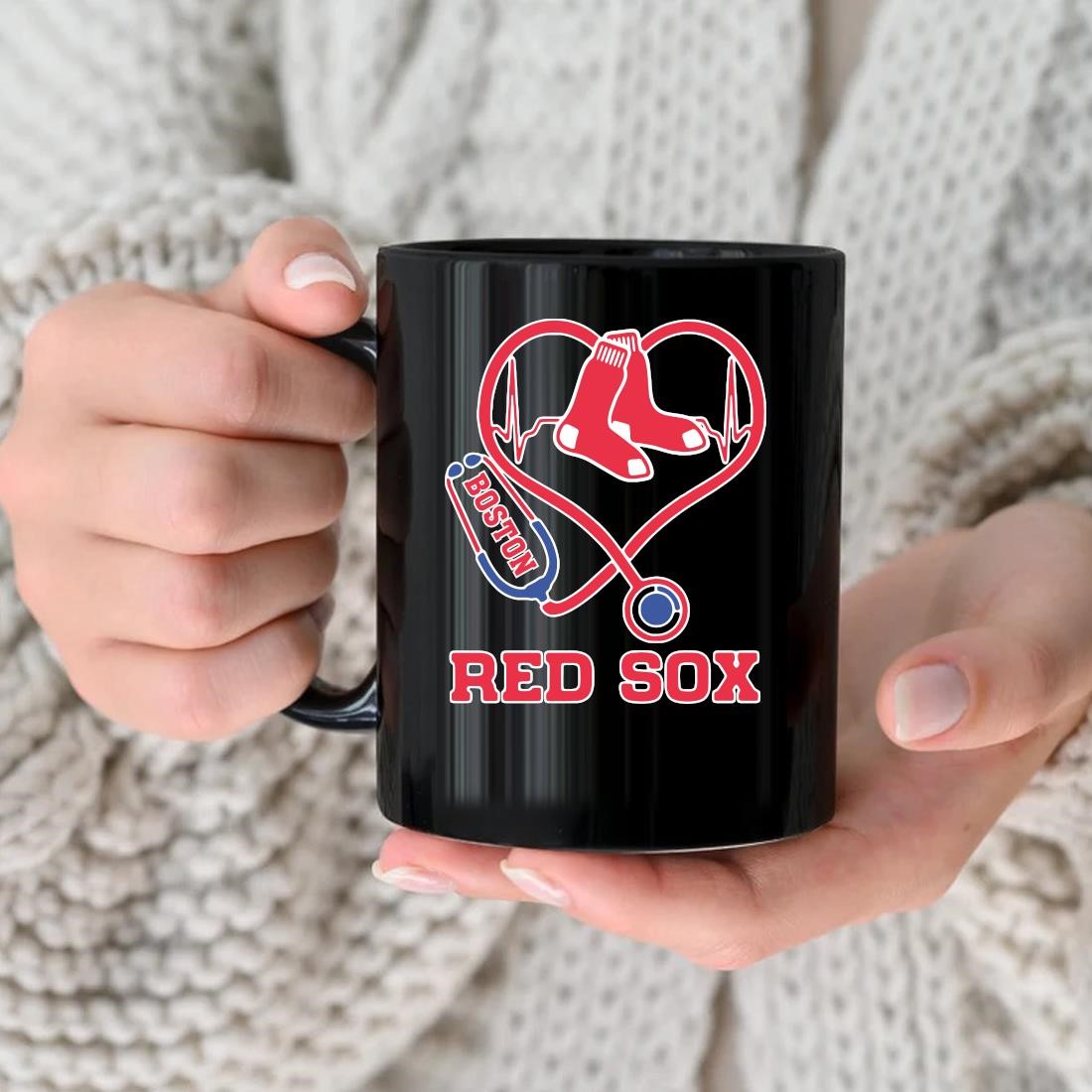 Original Nurse Boston Red Sox Baseball Stethoscope Heartbeat Mug