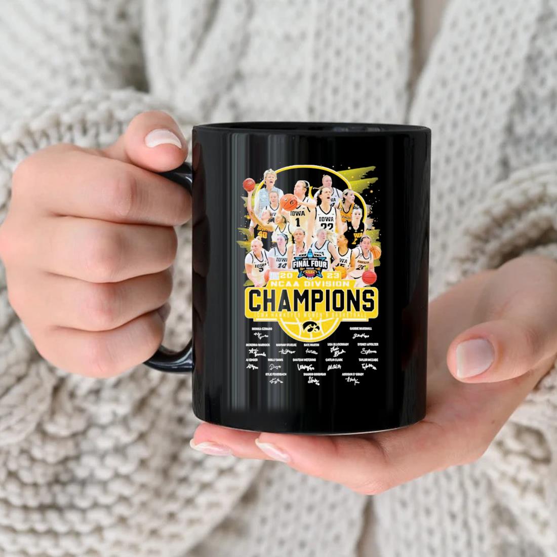 Iowa Hawkeyes Team Players Women's Basketball 2023 Ncaa Division Champions Signatures Mug