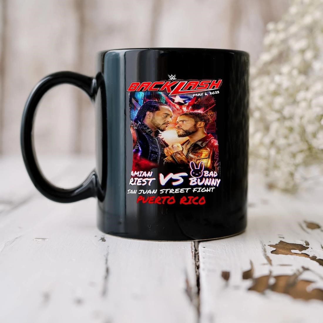 Original Bad Bunny And Damian Priest Backlash Matchup San Juan Street Fight Puerto Rico 2023 Mug biu.jpg