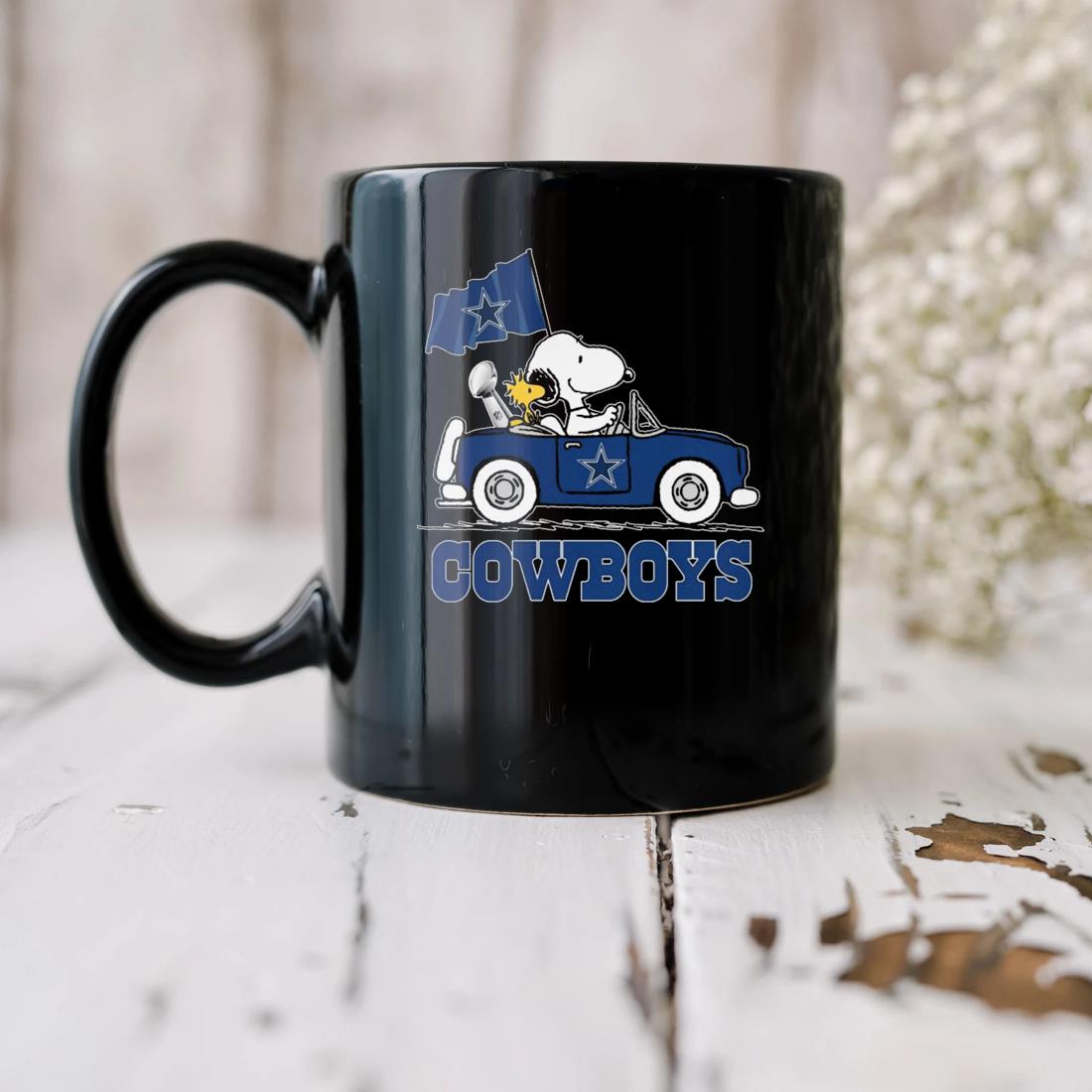 Snoopy And Woodstock Driving Car Dallas Cowboys Mug, hoodie